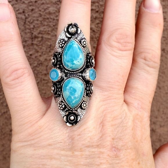 New Mosaic Jasper and Chalcedony 925 Silver Statement Ring. - Picture 4 of 16